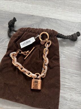 Michael Kors Rose Gold and Cream Link Padlock Bracelet